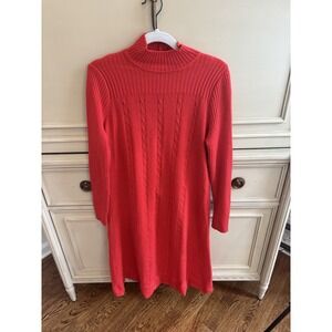 Vintage Francesca For Damon Red High Neck Knit Dress Long Sleeve Wool Blend 14